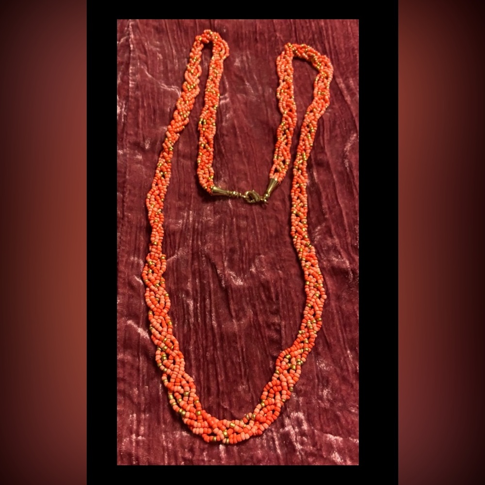 Braided Coral Seed Bead 36” Necklace #9263